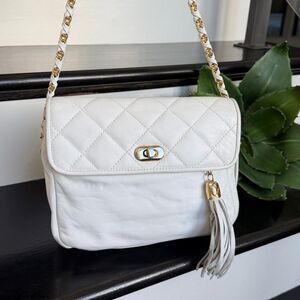 Jacqueline Ferrar Genuine Leather Quilted Shoulder Bag purse designer neutral